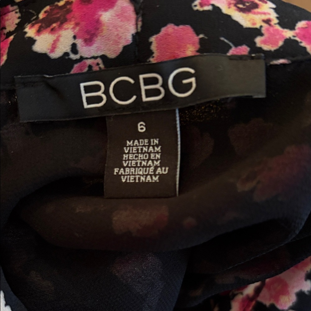 BCBG Black and Pink Floral Midi Dress - Picture 7 of 7